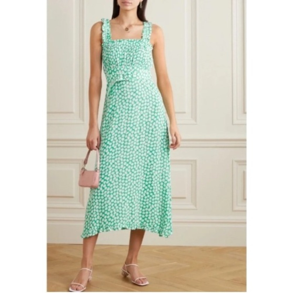 Faithfull The Brand Saint Tropez Midi Sundress Green Floral Smock Garden Party 4